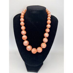 Vintage Peach Ribbed Lucite Bead Necklace 16”